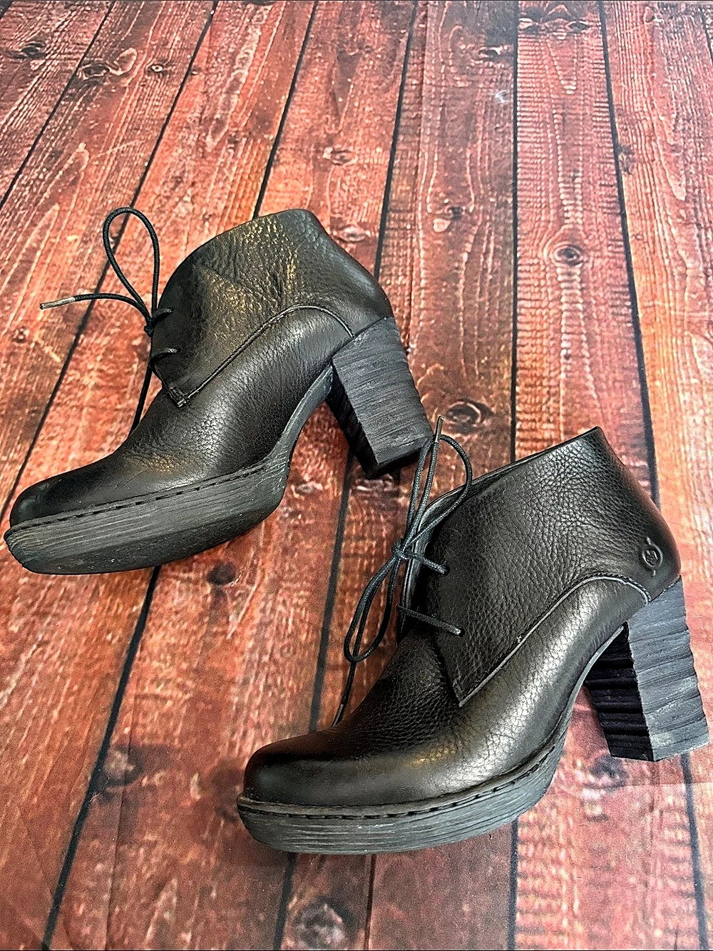 Born Black Lace-Up Heeled Ankle Boots